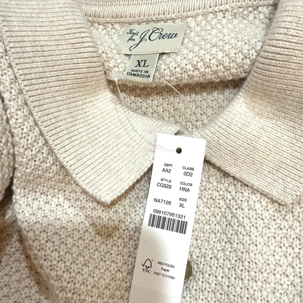 NWT J Crew Men’s Cream Textured Polo 💯% Cotton sz XL